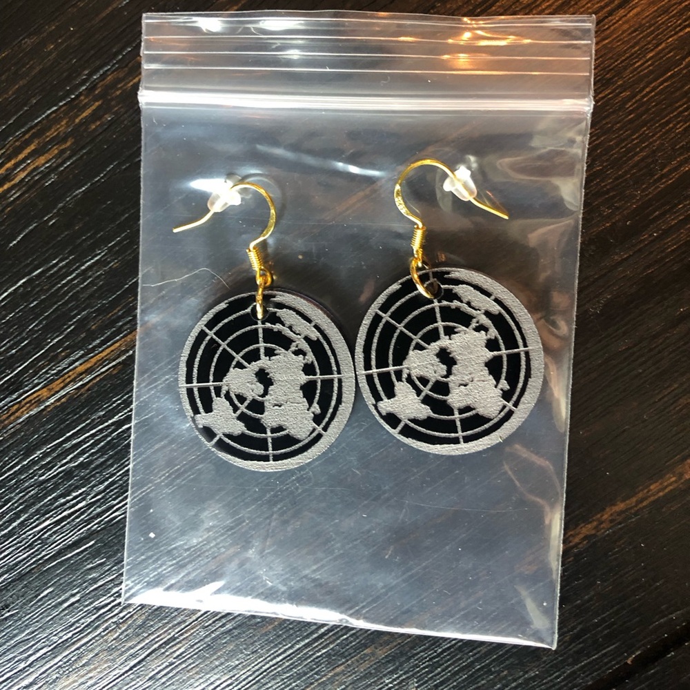 Flat Earth Acrylic Earrings -Black/Gold
